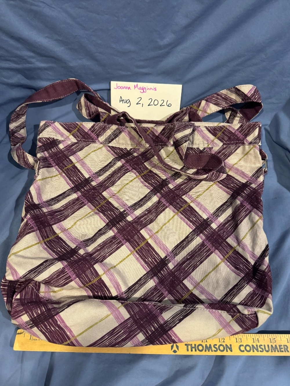 Thirty One Retro Metro Canvas Bag Purple Plaid